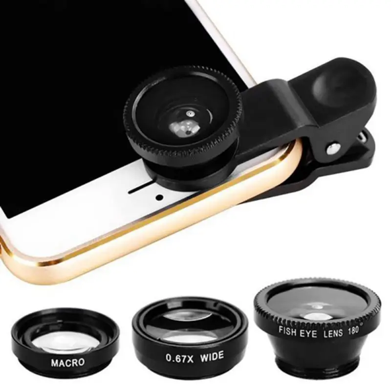 

Three-in-one Phone Lens Wide Angle Macro Fisheye Lens Universal 0.67X External Camera 0.4X Popular Phones Accessories Wholesale