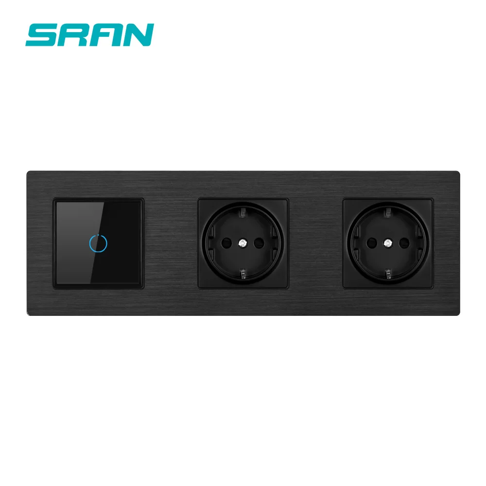 Сенсорный выключатель SRAN розетка с usb черная алюминиевая панель 3 рамами 258*86220 в 16