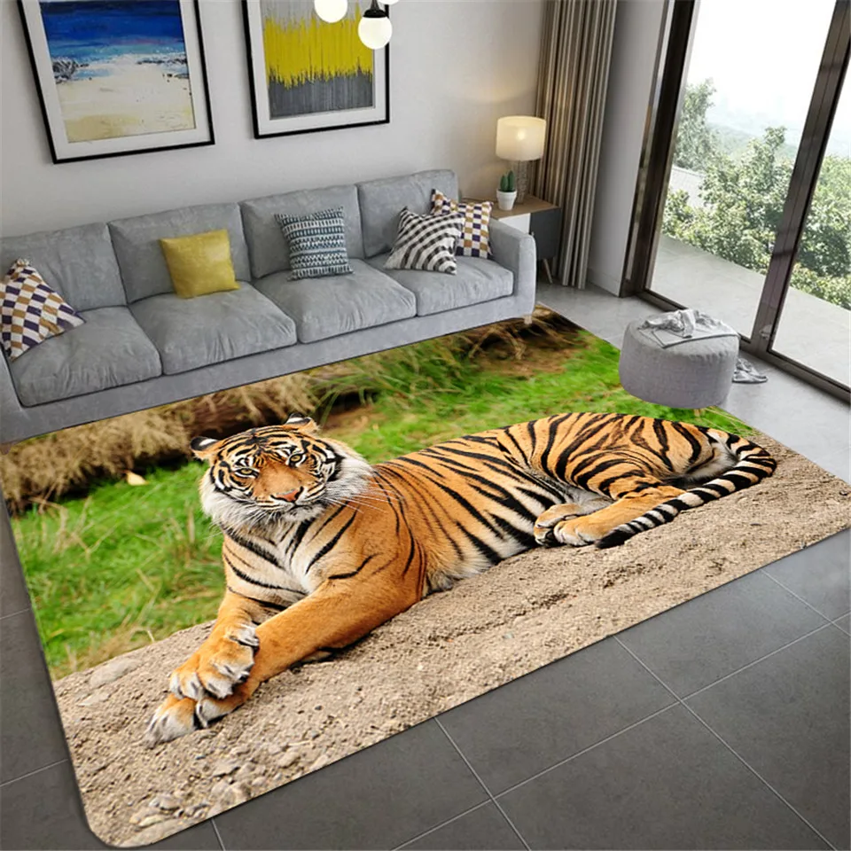 

Nordic Black Tiger Carpet For Living Room Decoration 3D Wild Animal Floor Mat In The Hallway Soft Bedroom Rug Bedside Mat Home