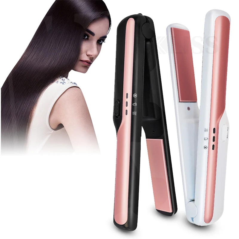 

2 IN 1 Cordless Hair Straightener Flat Iron Professional Straightener Ceramic Hair Curler USB Portable Straightening Iron