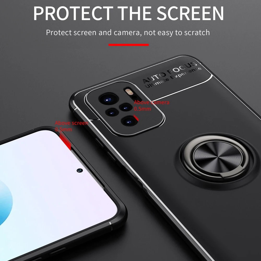 KEYSION Shockproof Phone Case for Redmi Note 10 10 Pro 5G Silicone Ring Stand Phone back cover for Xiaomi Redmi Note 10 Pro Max