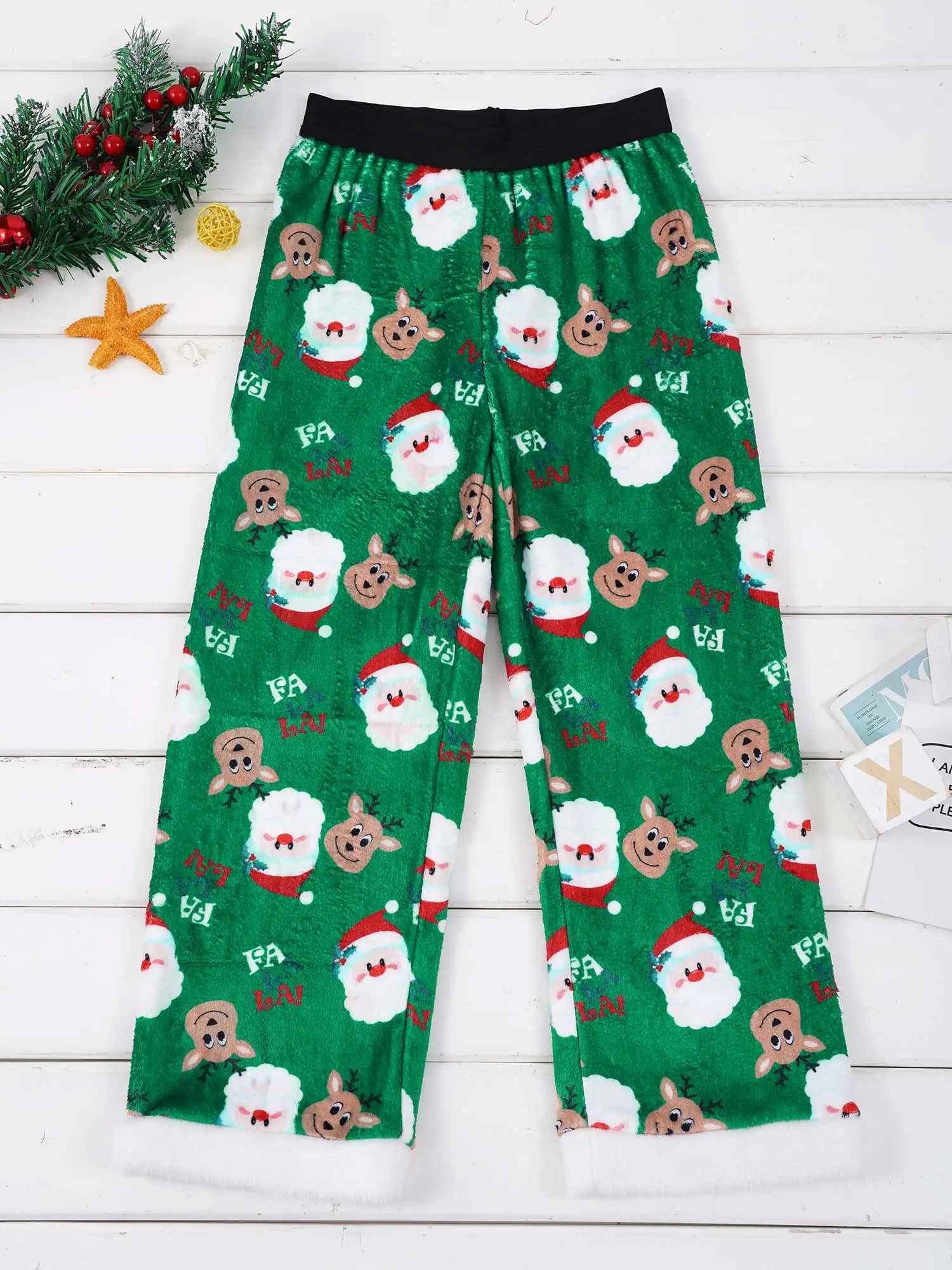 

Детские Рождественские костюмы унисекс, теплые бархатные брюки с рисунком лошади Санта-Клауса на Рождество
