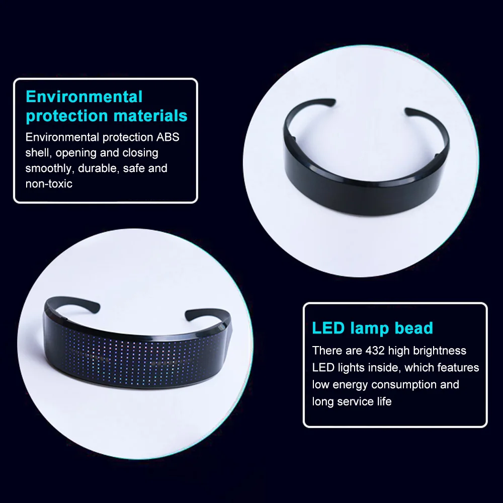 Vwar Smart Bluetooth Glasses  APP Control Shield Luminous Glasses USB Charge DIY Quick Flash Shining LED Party DJ Glasses