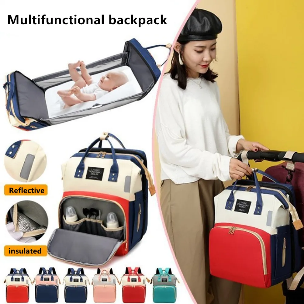Portable reclining mummy bag backpack high capacity crib mother baby storage pack with travel folding insulation bed handbag box
