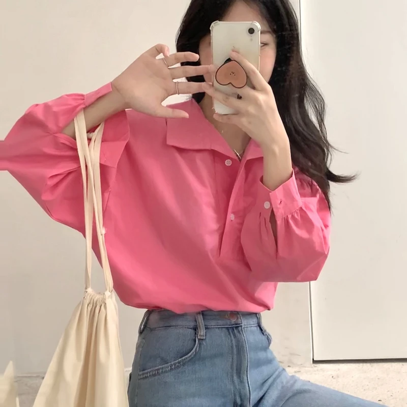 2020 Новое поступление весна ранняя осень блузка рубашка шикарная розовая красная