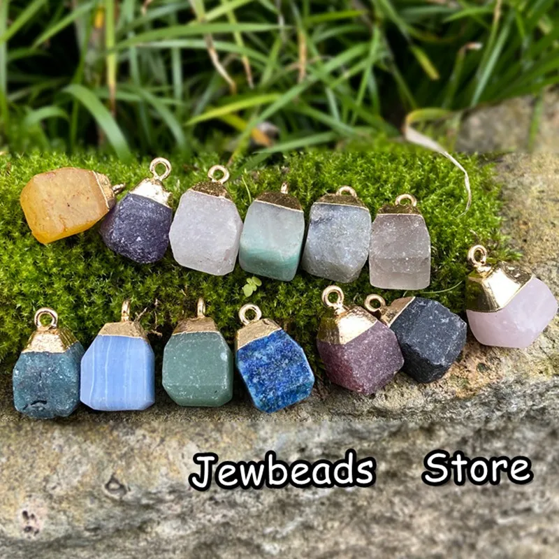 

2 Pieces Natural Stone Pendants Single Hole Tiny Cube Pendant Natural Pink Crystal Reiki Stone Pendants For Jewelry Making DIY