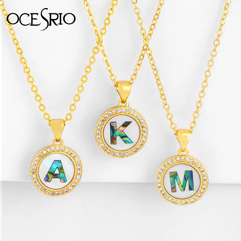 

Natural Shell Necklaces Letter Necklaces for Women Crystal Cubic Zirconia Shell pearl Abalone Pendant Necklaces Abalone Jewelry