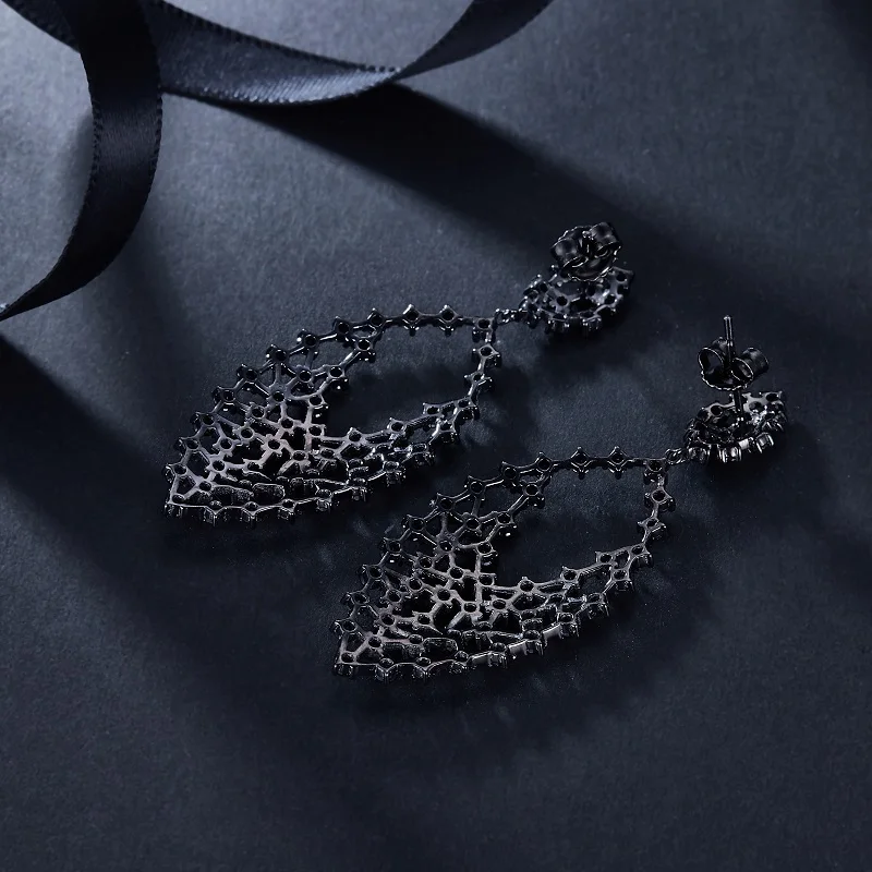 Classic Black Zircon Earring Fashion Jewelled Fan-shaped Earrings Retro Design Fine Jewelry Ear-ring 2020 Fashionable Dangler | Украшения и