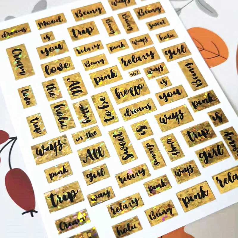 

Newest Laser Lettering Design 3D Self Adhesive Decal Template DIY Decoration Tools Nail Stickers 960 961