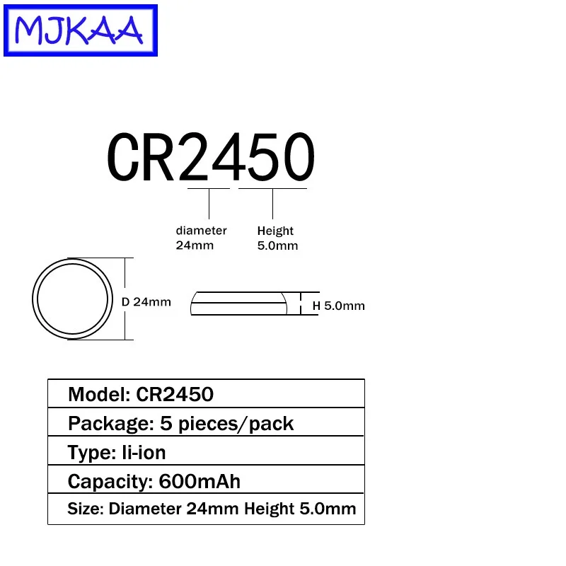 MJKAA 20 шт. CR2450 3 в Литиевые кнопочные батареи DL2450 CR2450N ECR2450 BR2450 CR 2450 автомобильные