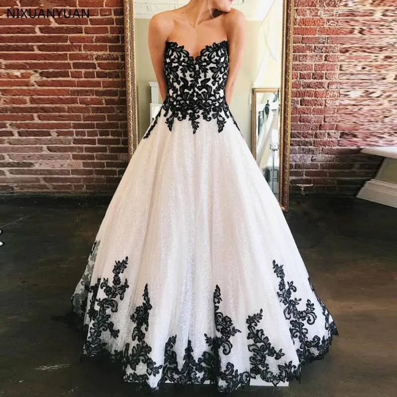 Женское свадебное платье с блестками черно-белое кружевное большого размера со
