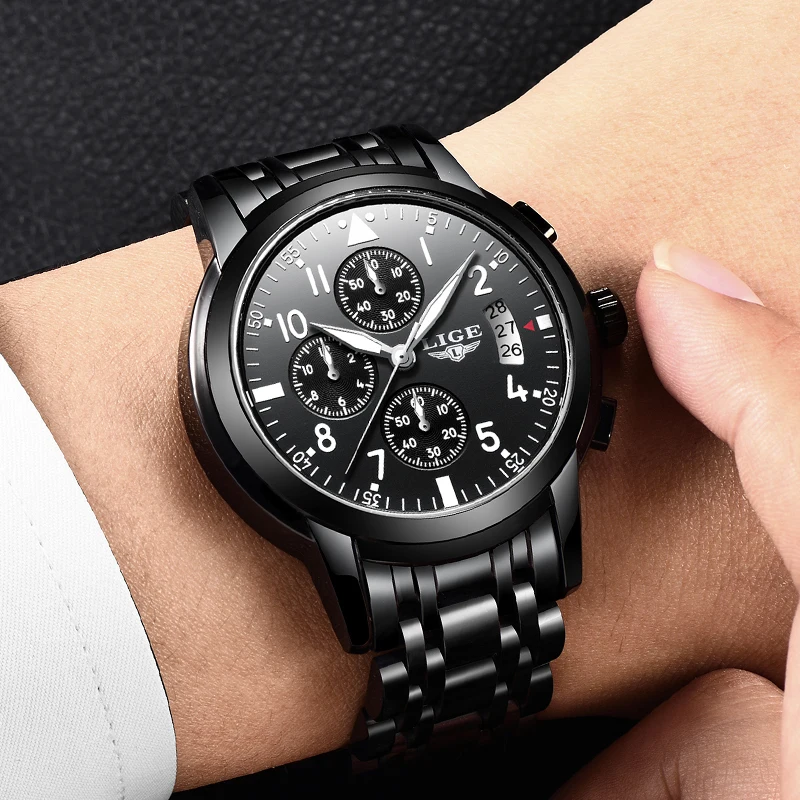 Часы мужские кварцевые с хронографом из нержавеющей стали|Кварцевые часы| |