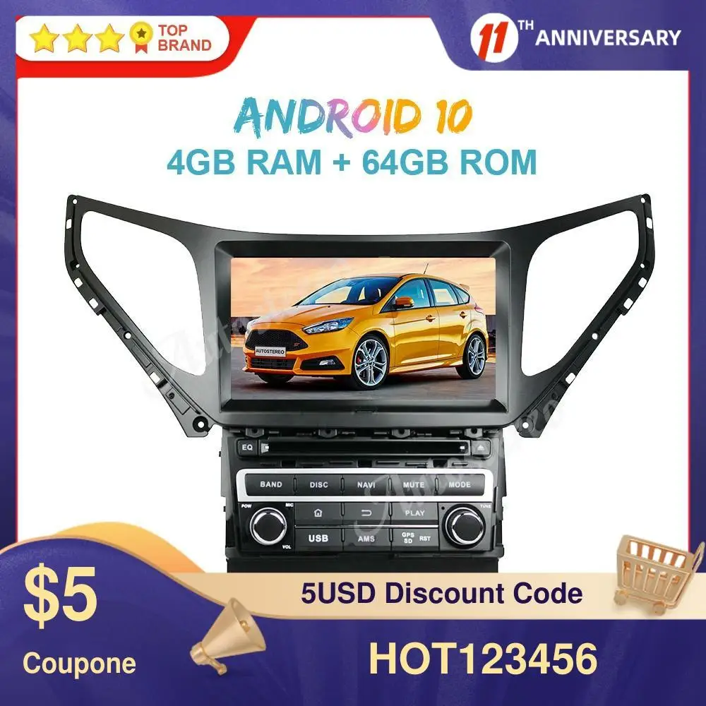 Автомобильный GPS-навигатор на Android 10, 4 + 128 ГГц для Hyundai AZERA greati55 2015-2019 DSP, мультимедийный плеер, головное устройство, автомобильное радио, стерео