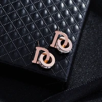 small and exquisite fashion d letters crystal stud earrings for women titanium steel jewelry earrings send to mothers day gifts