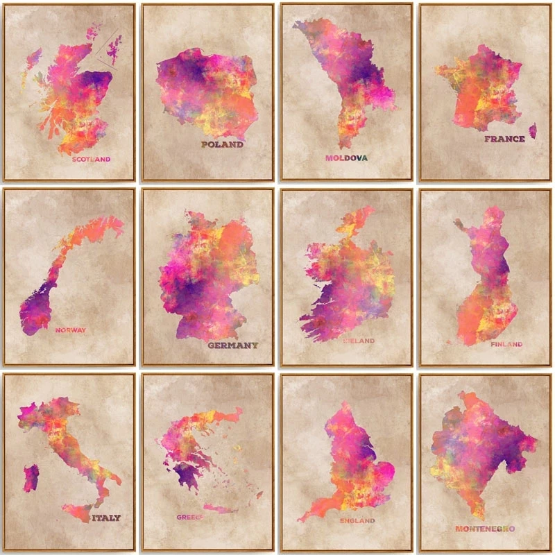 DIY Colorful Map Diamond Painting 5D Full Drill Poland Spain Italy Germany England Embroidery Cross Stitch Home Decor Art