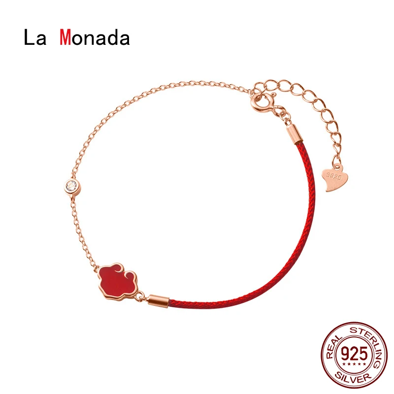 Женский серебряный браслет La Monada эмалированный серебряного цвета с красной