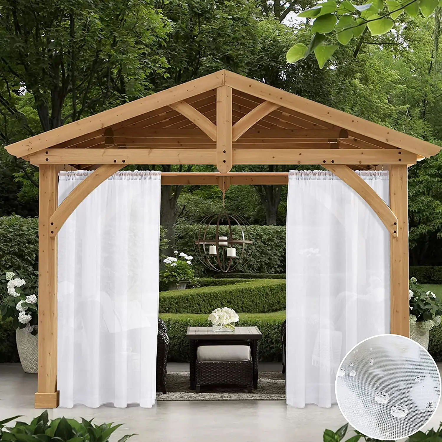 

White Sheer Outdoor Curtains for Patio Waterproof, Rod Pocket Indoor Outdoor Sheer Airy Voile Drapes for Porch / Pergola