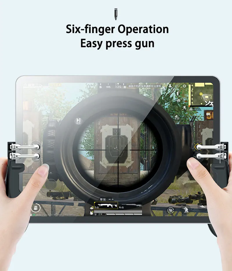 1Pair Pubg Controller for iPad 6 Fingers Aim Keys Free Fire L1R1 Trigger Hand Grip Gamepad Android/iOS Smart Tablet | Электроника