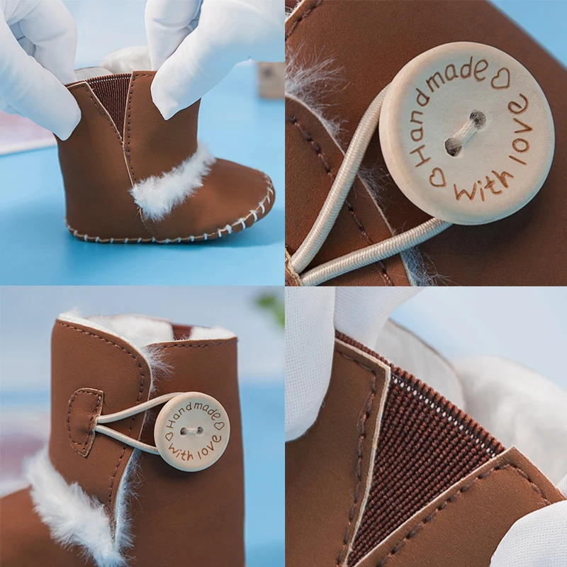 Детские зимние ботинки на пуговицах теплая обувь Нескользящие плюшевые