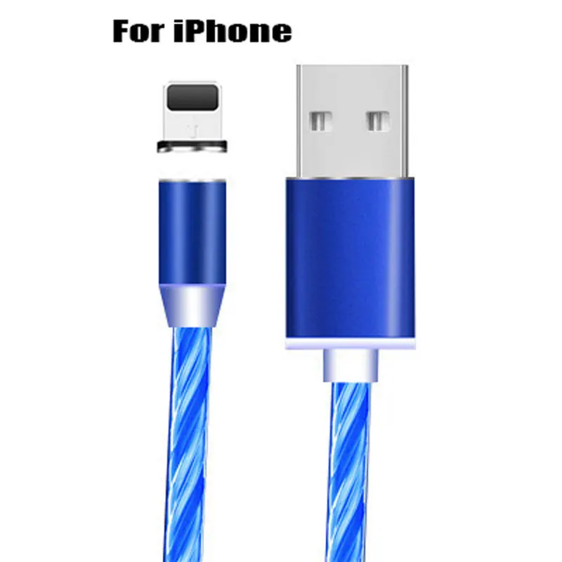 Blue Iphone Стример линия передачи данных Магнитный Micro USB кабель для Iphone xsmax Xiaomi 9 huawei P30 P20 Micro usb type C волшебный свет зарядный кабель - Цвет: Blue Iphone