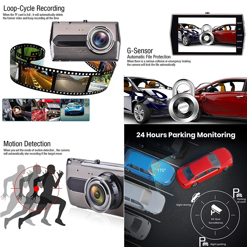 

Car DVR Dash Camera Rear View Driving Recorder 1080P Full HD 4 Inch Loop Recording G Sensor Night Vision 170 Wide Angle Dashcam