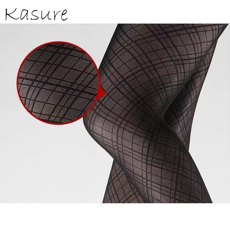 Пикантные клетчатые женские колготки KASURE прозрачные элегантные Базовые Женские