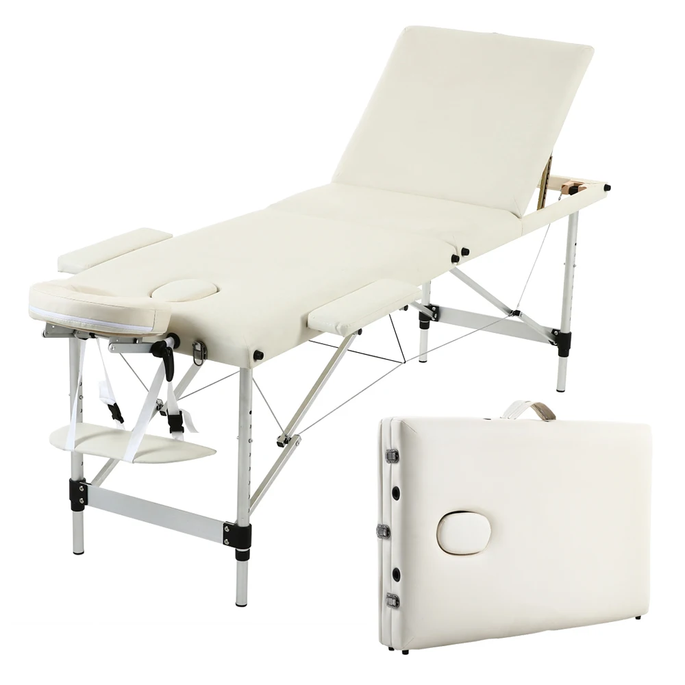 

3 Sections Folding Aluminum Tube SPA Bodybuilding Massage Table Kit White
