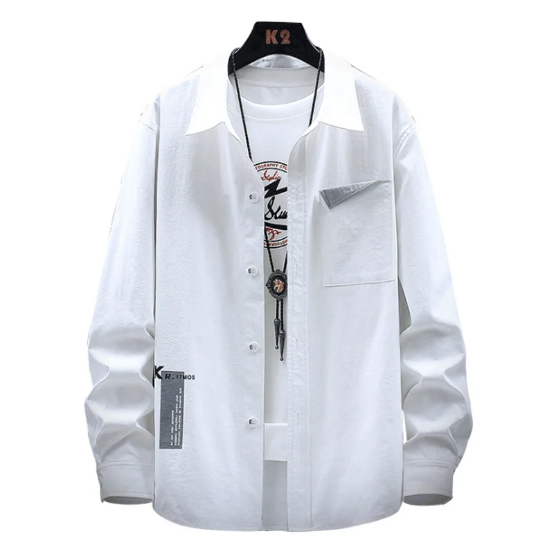 

Новинка Весна-Осень мужское модное пальто в Корейском стиле Женская Повседневная рубашка с длинным рукавом мешковатые Топы складные карманы отложным воротником