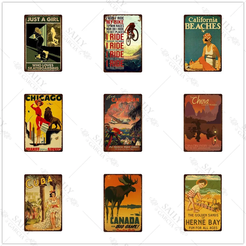 

Travel City Metal Tin Sign Poster China Canada Japan Landscape Tin Sign Metal Wall Art Plates for Living Room Pub Bar Sign