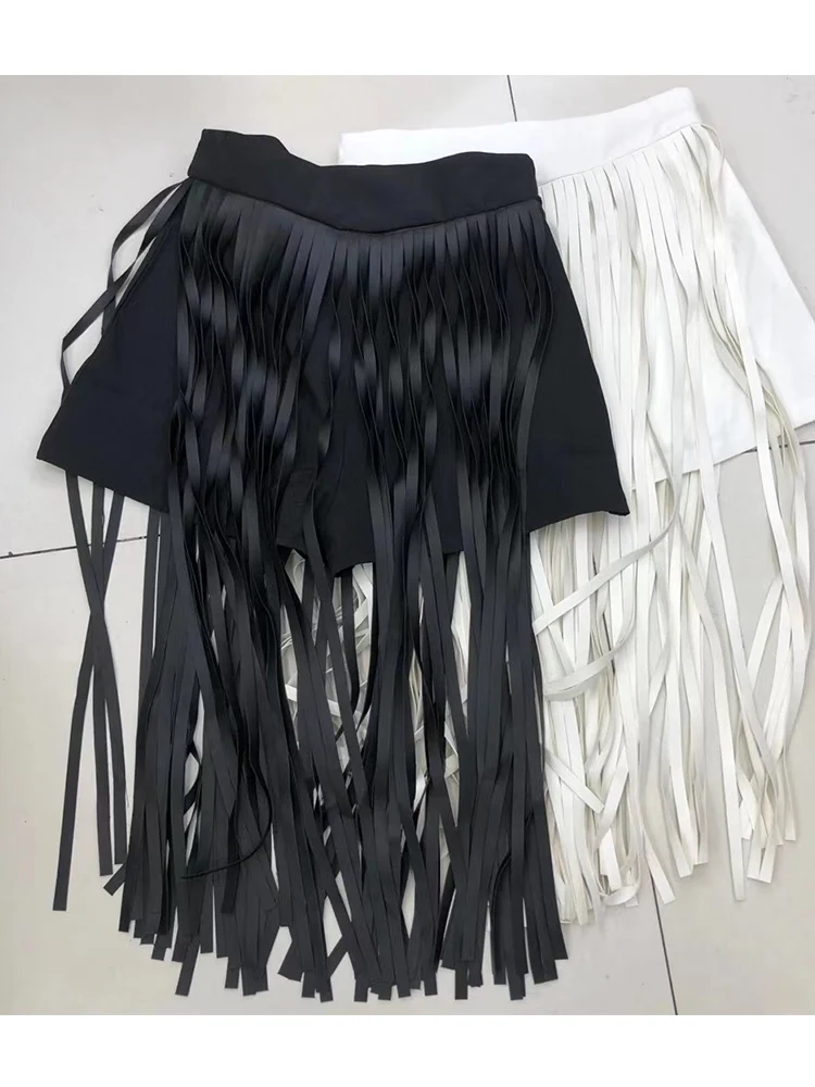 

Pure color high waist stitching tassel wide leg shorts ladies summer new fashion personality all-match culottes free shipping