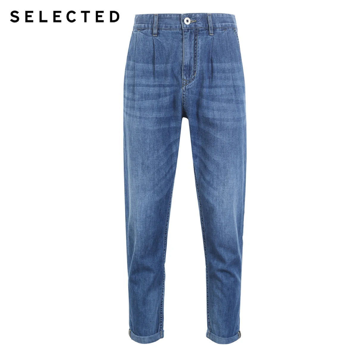 SELECTED Men's Summer Loose Fit Denim Pants Cotton and Linen Blended Crop Jeans C|419232513 | Мужская одежда