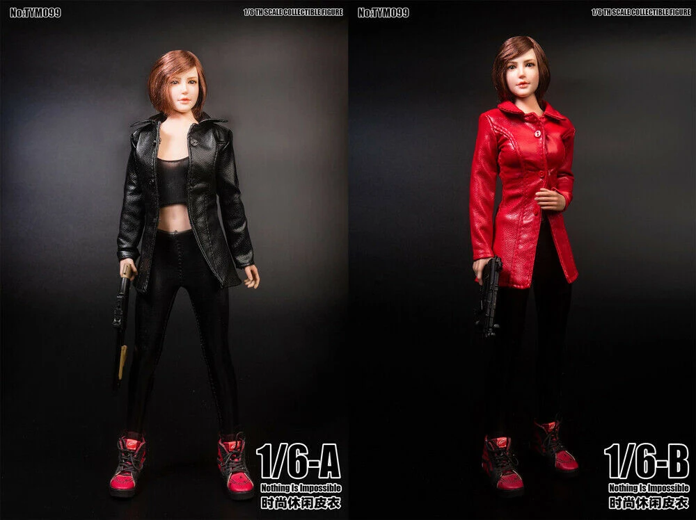 

TYM099 1/6 Scale Mid-length Leather Coat Model for 12" Big Breasts Female Body