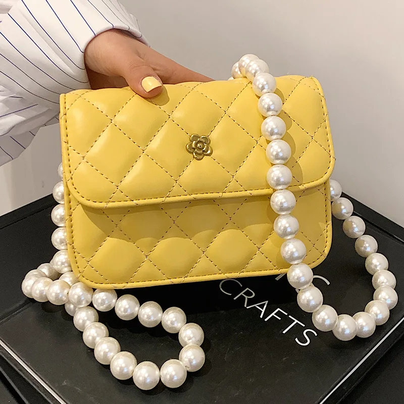 

Small Square Bag Cute Crossbody Bag 2021 New High-quality PU Leather Women's Designer Handbag Pearl Strap Shoulder Messenger Bag
