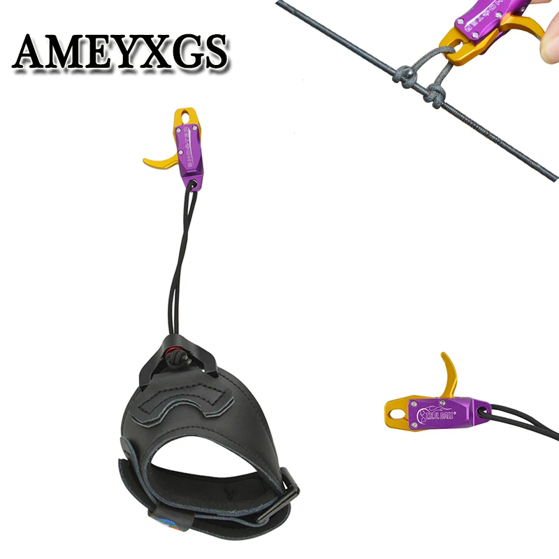 

1pc Archery wrist Releases Aluminum Alloy+Cowhide Compound Bow Camping Practicing Shooting Hunting Bow And Arrow Accessories