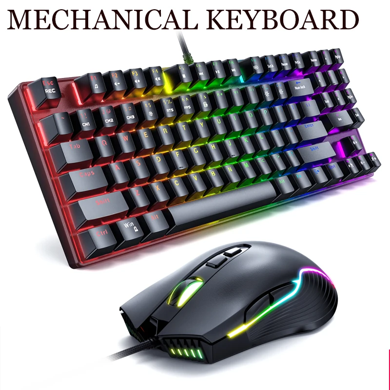

Механическая Проводная игровая клавиатура, игровая клавиатура с RGB-подсветкой, 87 клавиш, синяя ось, игровая клавиатура для игрового ноутбук...