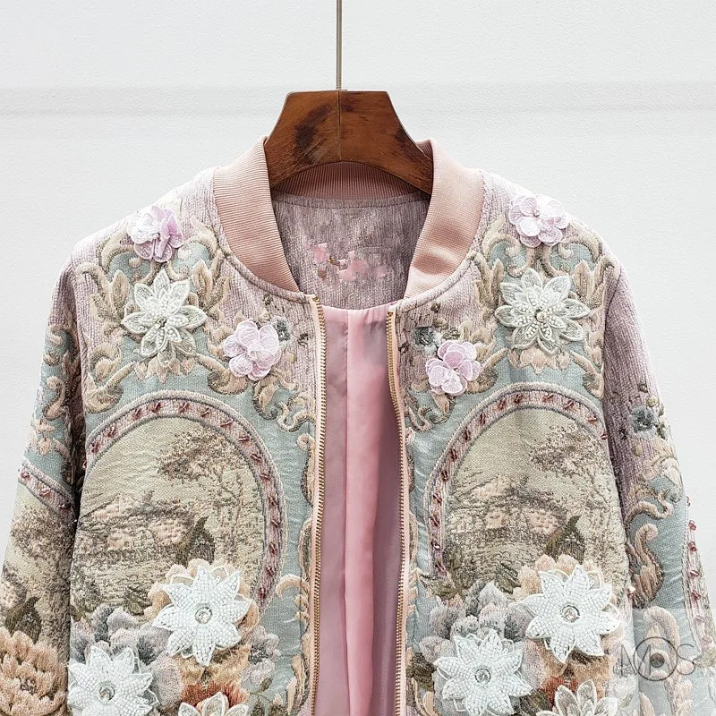 

2020 Autumn Short Jacket Woman Korean Fashion Embroidery Flowers Baseball Jacket Loose Long sleeve Zipper Ladies Outerwear G448
