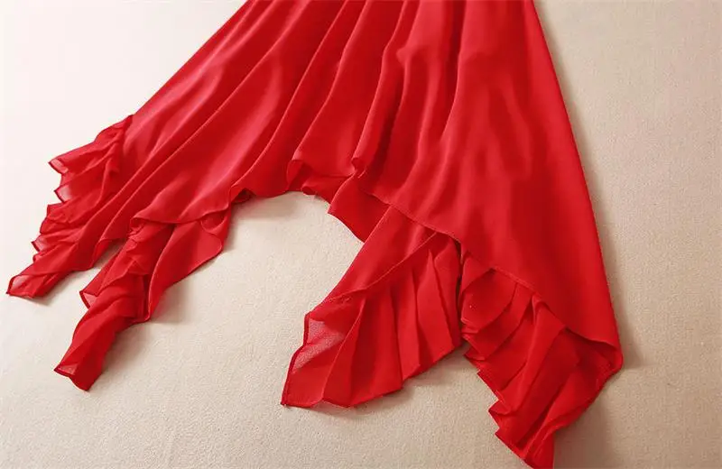 Женское платье с отложным воротником весенне-летнее однотонное красное