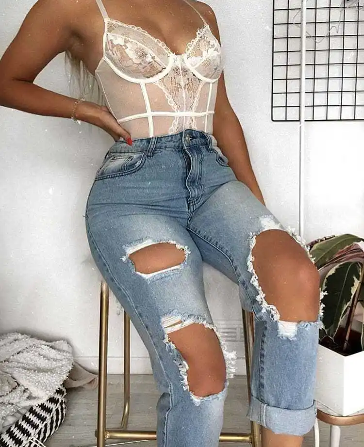 Женское кружевное сексуальное нижнее белье с открытой промежностью прозрачное