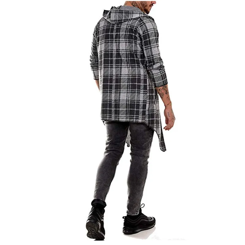 long coat men gothic trench coat men cardigan slim long cloak sweater hooded Knitted plaid fashion jacket autumn steampunk images - 6