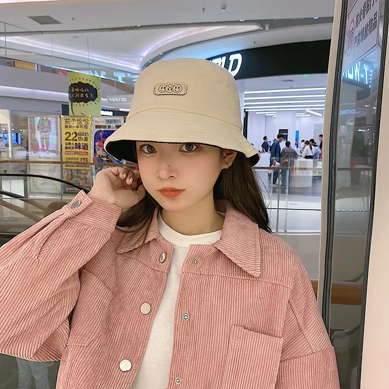 

Woman Autumn and Winter Wild Round Face Korean Style Tide Fisherman Hat Double-Sided Wearing Warm Plush Basin
