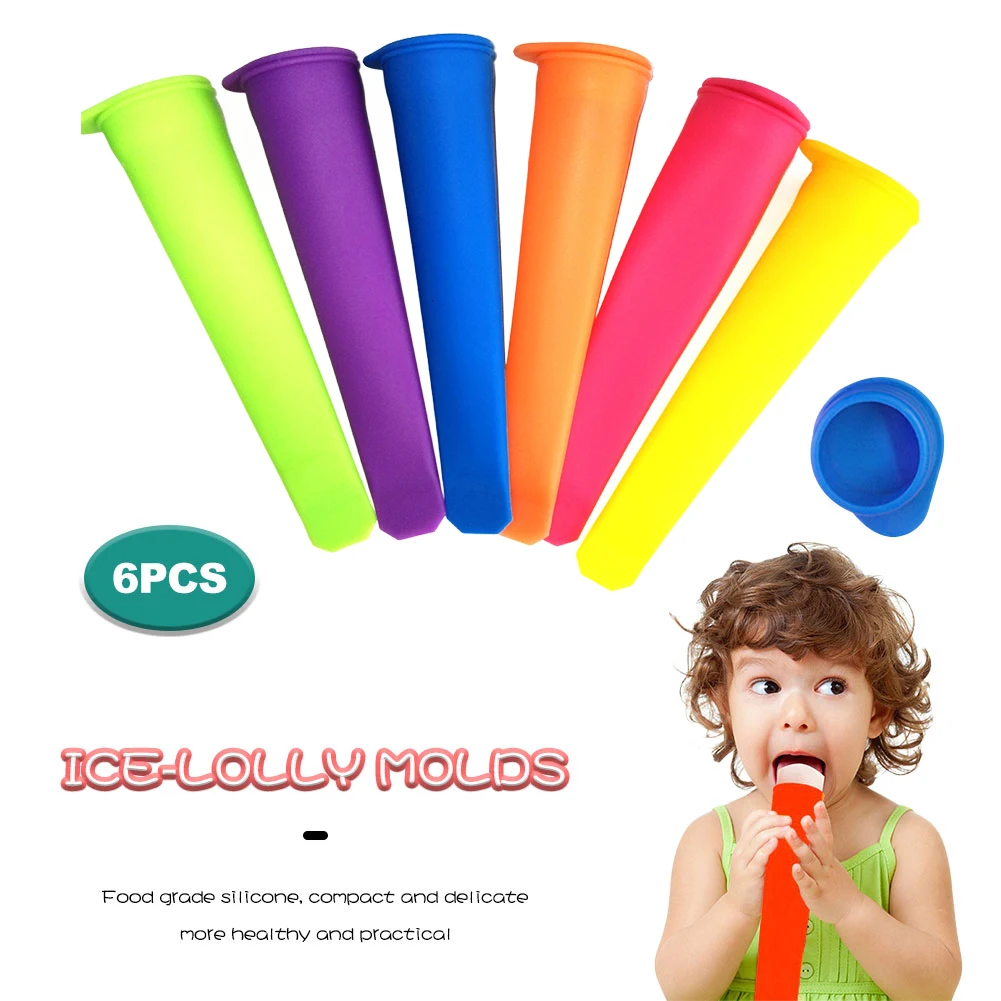 

6Pcs Popsicle Mold Silicone Ice Tube Mold with Lids Colorful Frozen Ice Cream Yogurt Popsicl Maker Tray Summer Ice Cream Mold