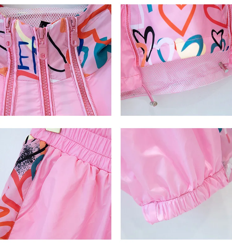 

2021 Spring Summer New Letter Heart Print Sun-Protect Set Ladies Hooded Thin Zipper Coat Ankle-Tied Trousers Two-Piece Set Women