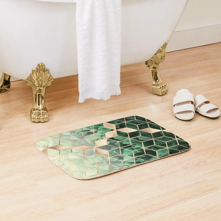 

Leaves And Cubes Bath Mat Kitchen Toilet Cartoon.Doormat Rug Wash Modern Pad Shower Room Anti-Slip Living Room Carpet Home
