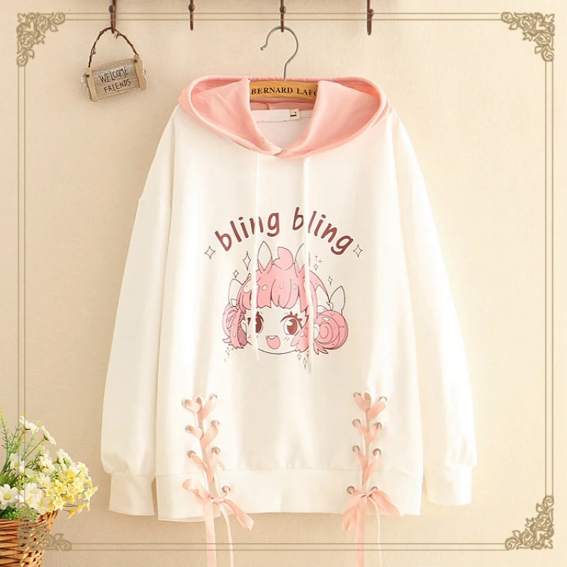 Kpop Kawaii/Женская толстовка с капюшоном длинный рукав милый розовый Лолита милые