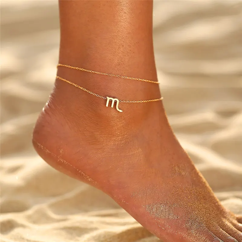 Multilayer 12 Constellation Zodiac Sign Anklets for Women Girl Gold Beach Ankle Bracelet On Leg Fashion Jewelry 2019 Gifts | Украшения и