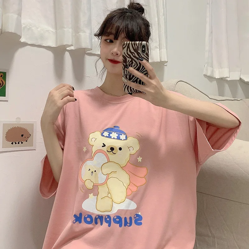 Женская футболка с коротким рукавом свободная в американском ретро стиле