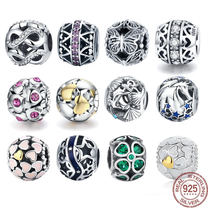 

925 Sterling Silver Heart Engrave Heart Beads Charms Fit Women Charm Bracelet Authentic 925 Silver Jewelry Making Perle
