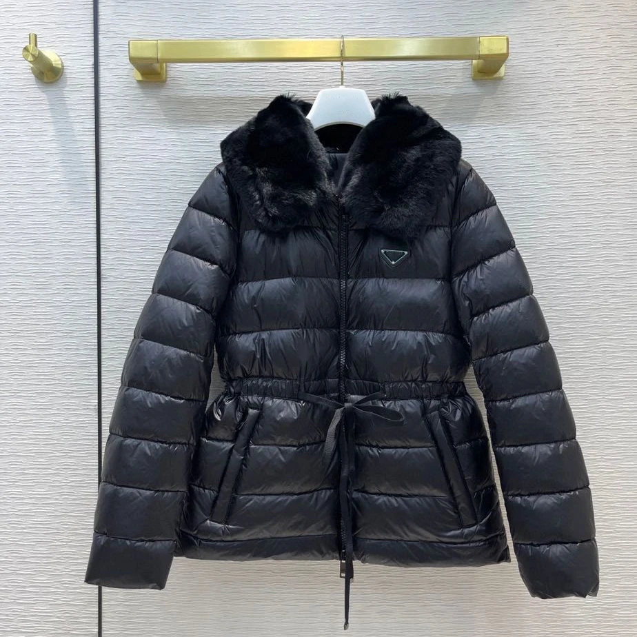 

NEW Autumn and winter mid-length women's fur collar drawstring waist simple self-cultivation all-match down cotton jacket