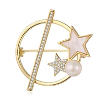 zircon pearl shell star brooches for women party new copper round brooch pins fashion clothing jewelry accesorios mujer
