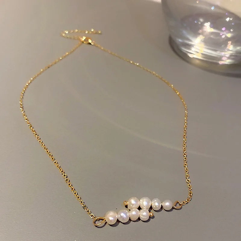 Женское Ожерелье-чокер с жемчугом ожерелье золотого цвета в Корейском стиле